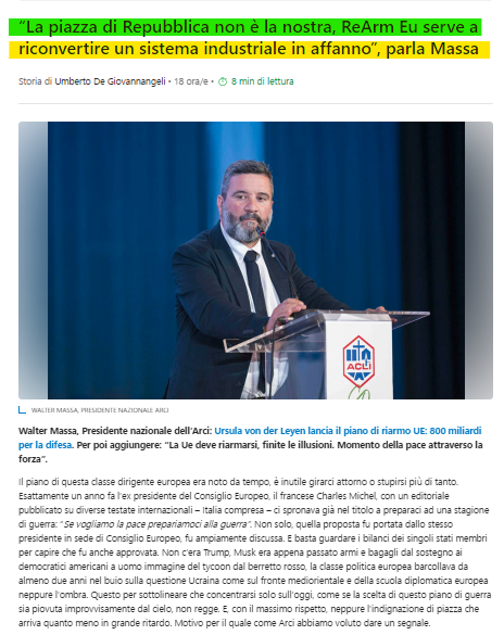 D_GiambattistaM's tweet photo. @Gitro77 #LeMarkettedelPD la manifestazione organizzata senza una bandiera senza motivazione perche' serviva a fare una vera #Marketta al gruppo #Gedi per rilanciare solo il loro business >> Le Armi 
◾️ il 5 Aprile a Roma la manifestazione contro la Guerra https://t.co/gGnUq3RVnw