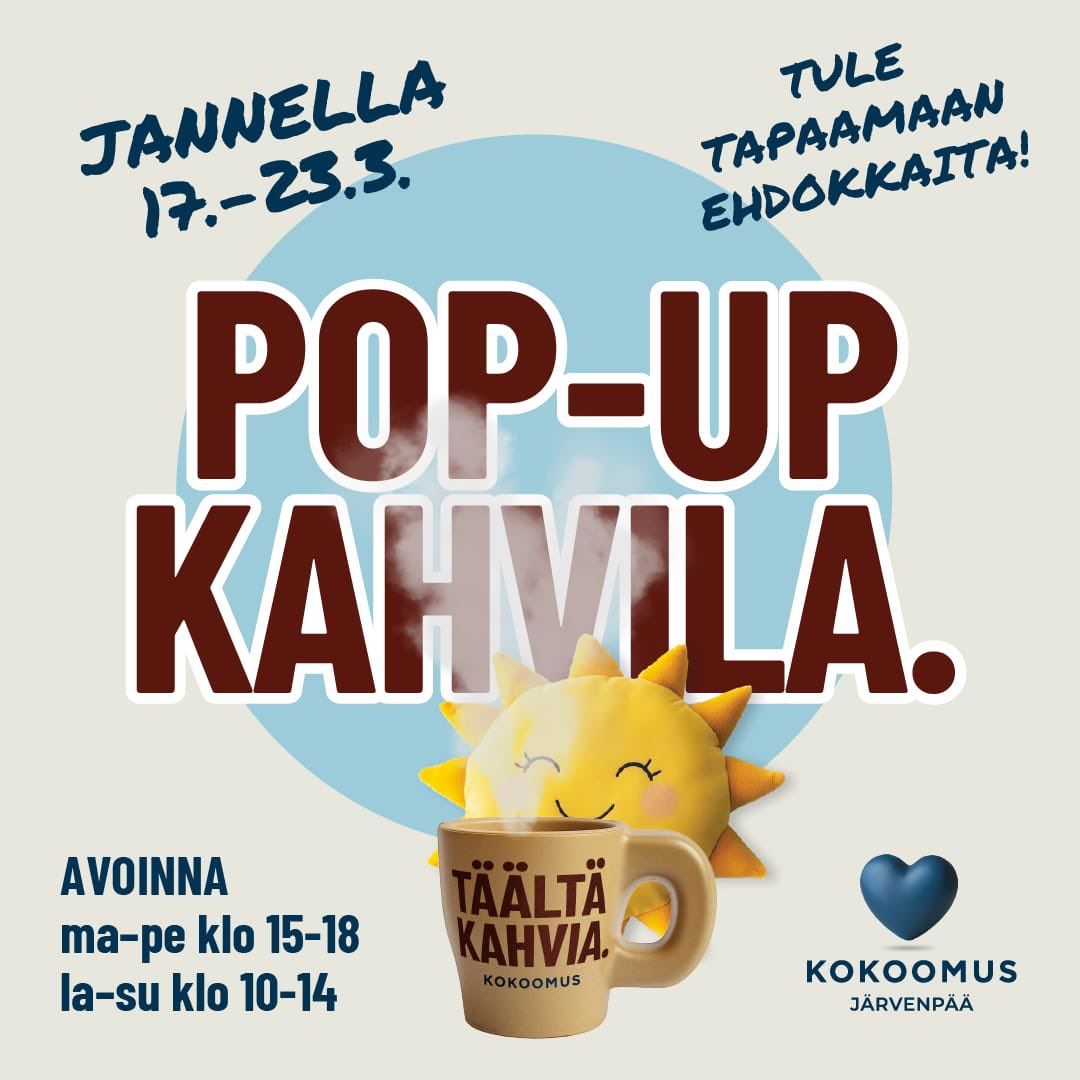 Pop-Up kahvilamme kävelykatu Jannella aukeaa huomenna maanantaina 17.3.! 

💙Olet sydämellisesti tervetullut 💙