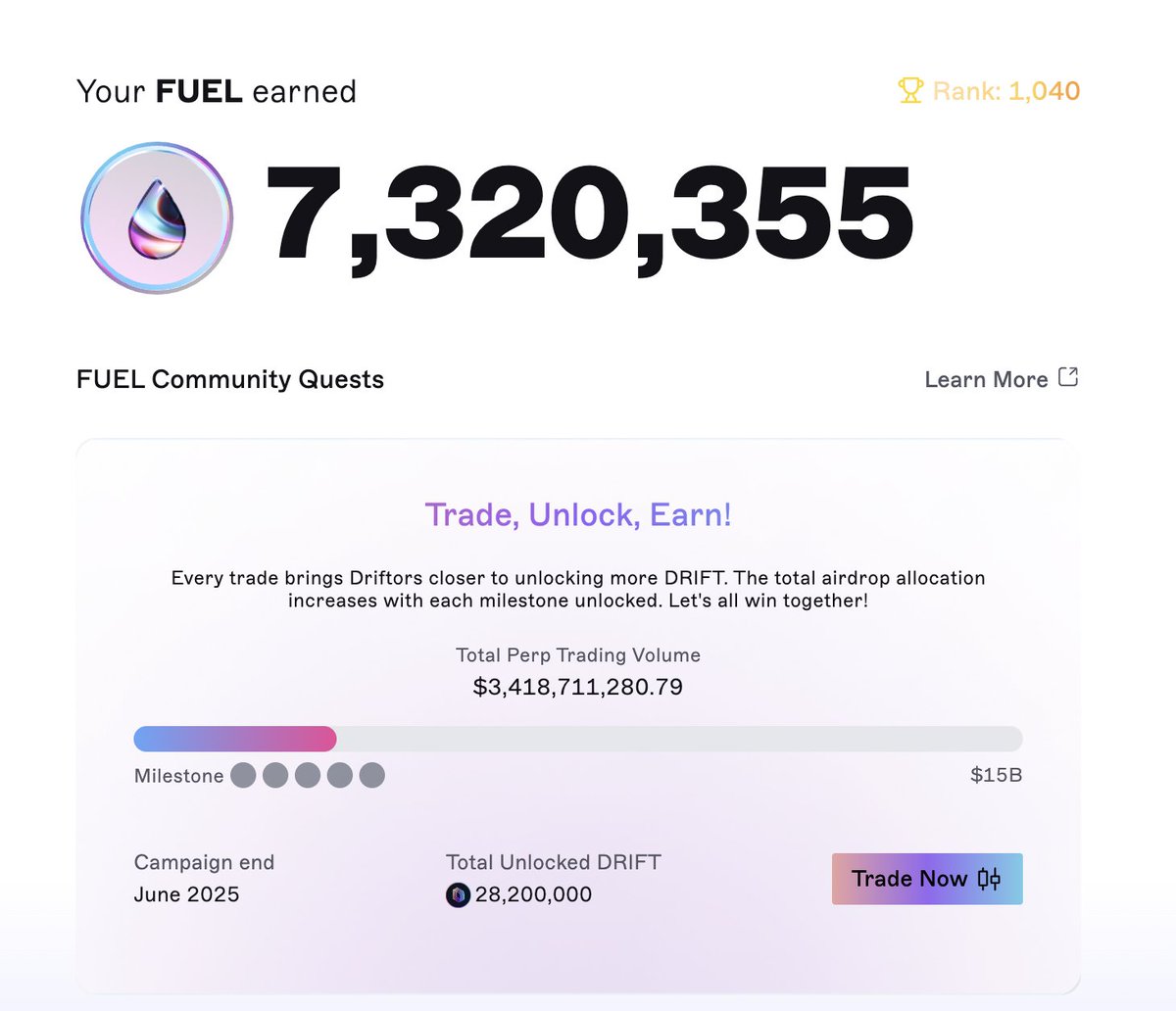 vectis_finance's tweet image. 🥇#VECTIS = YOUR TOP FUEL BOOSTER 

Over 7.32M🔥 FUEL from @DriftProtocol stacked on #FuelFlow in under 2 weeks!⏰ 

📈 Fast gains now &amp;amp; future —— It&apos;s just the start, time to join ➡️ vectis.finance/vault/fuel-flow