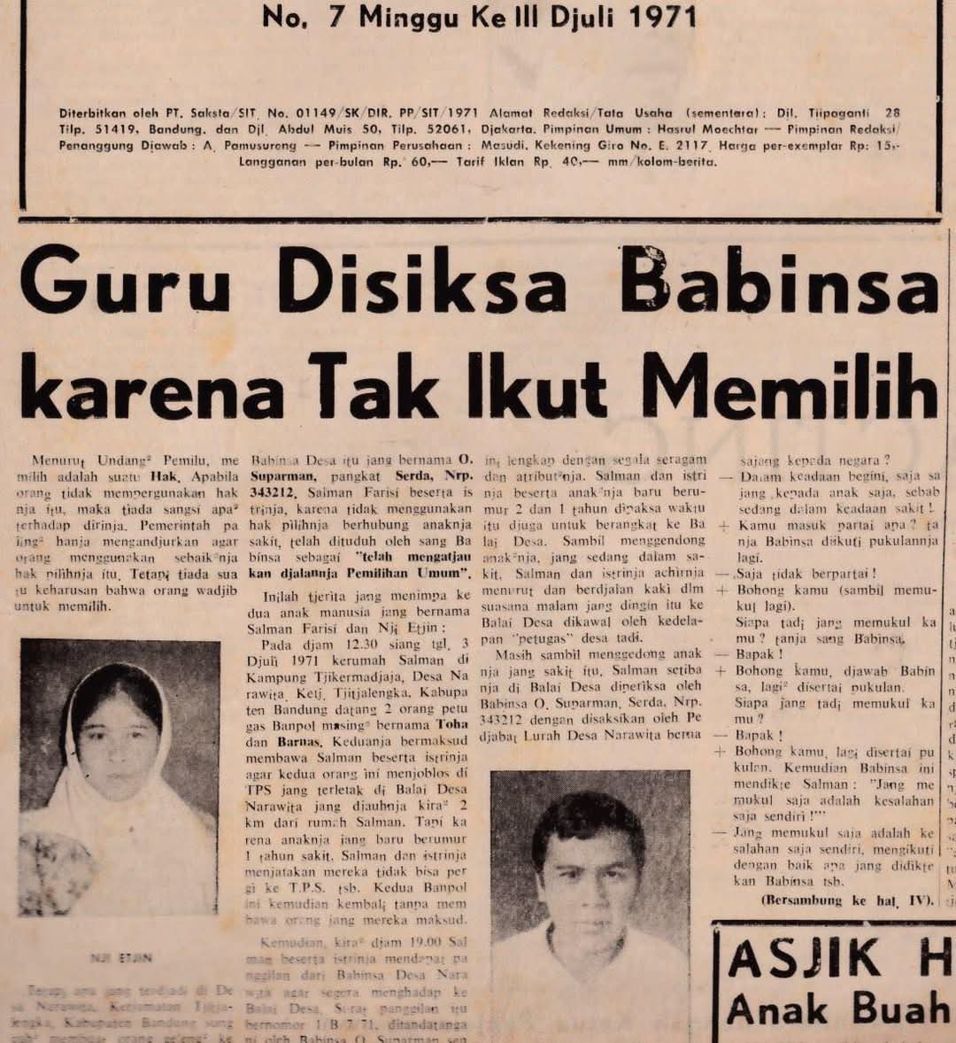 Buat yang membangun narasi bahwa kuatnya peran militer dalam pemerintahan adalah masa yang indah, perlu kiranya mempertimbangkan semua nostalgia masa lalu agar tidak amnesia sejarah. Termasuk guru yang bahkan saat ini saja selalu dianggap mudah diintimidasi. Keadaan bisa jauh
