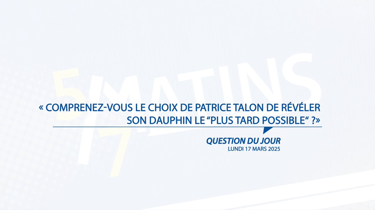 Chers amis, nous vous invitons à réagir à notre question du jour de ce lundi 17 mars 2025 :

“Comprenez-vous le choix de Patrice Talon de révéler son dauphin le “plus tard possible“ ?

Partagez votre lecture avec nous en commentaires.