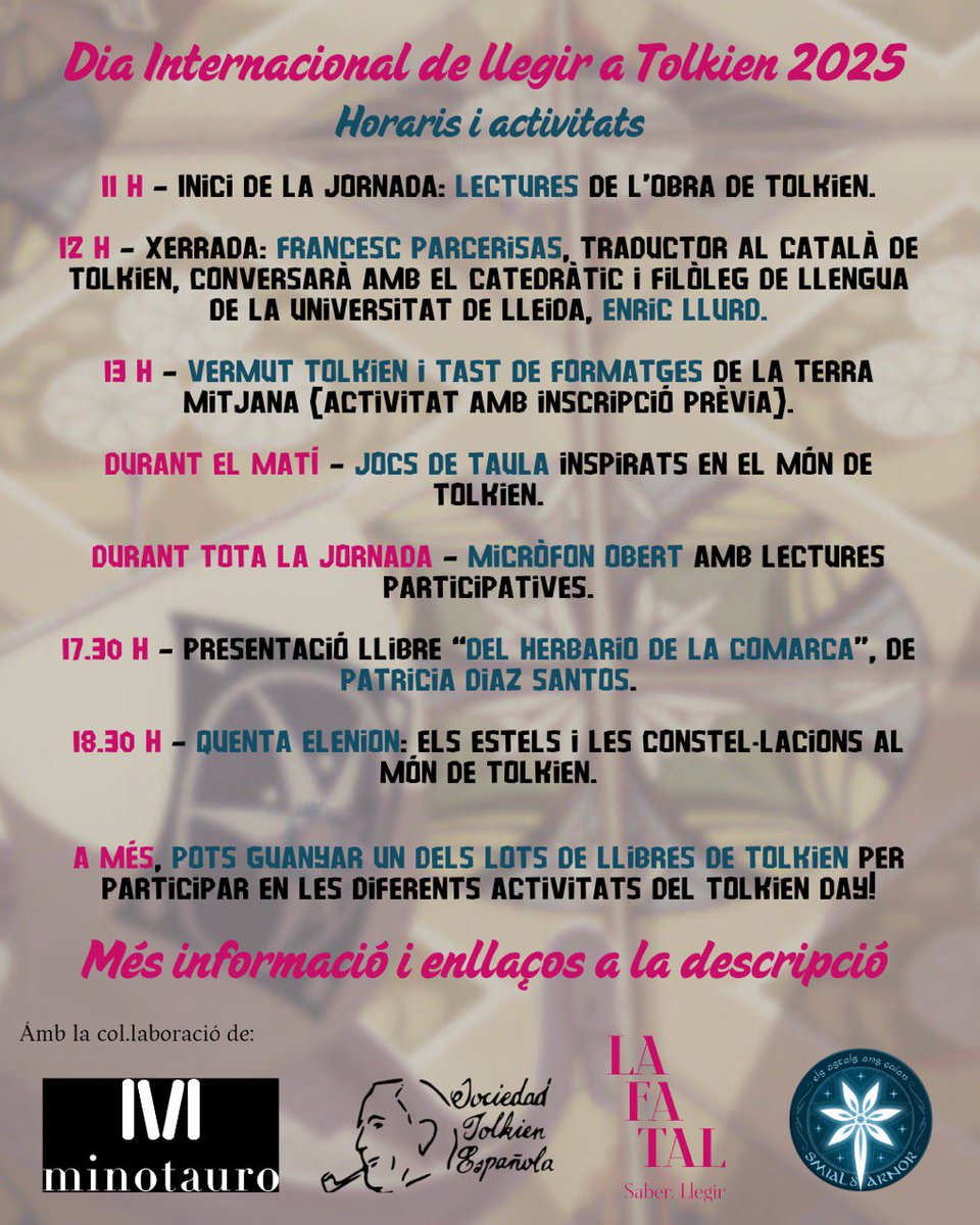 SmialArnor's tweet photo. Ja tenim aquí el calendari del DILT✨📖
Una jornada plena de màgia, literatura i formatges el 22 de març a @LaFatal_ (Lleida). 🍷📜
Comparteix i celebra-ho amb nosaltres!! 🥂🎉
#smialarnor #arnor #STE #Tolkien #JRRTolkien #SmialSTE #EventosSTE #elsestelsensguien https://t.co/MGAXNwVEIp