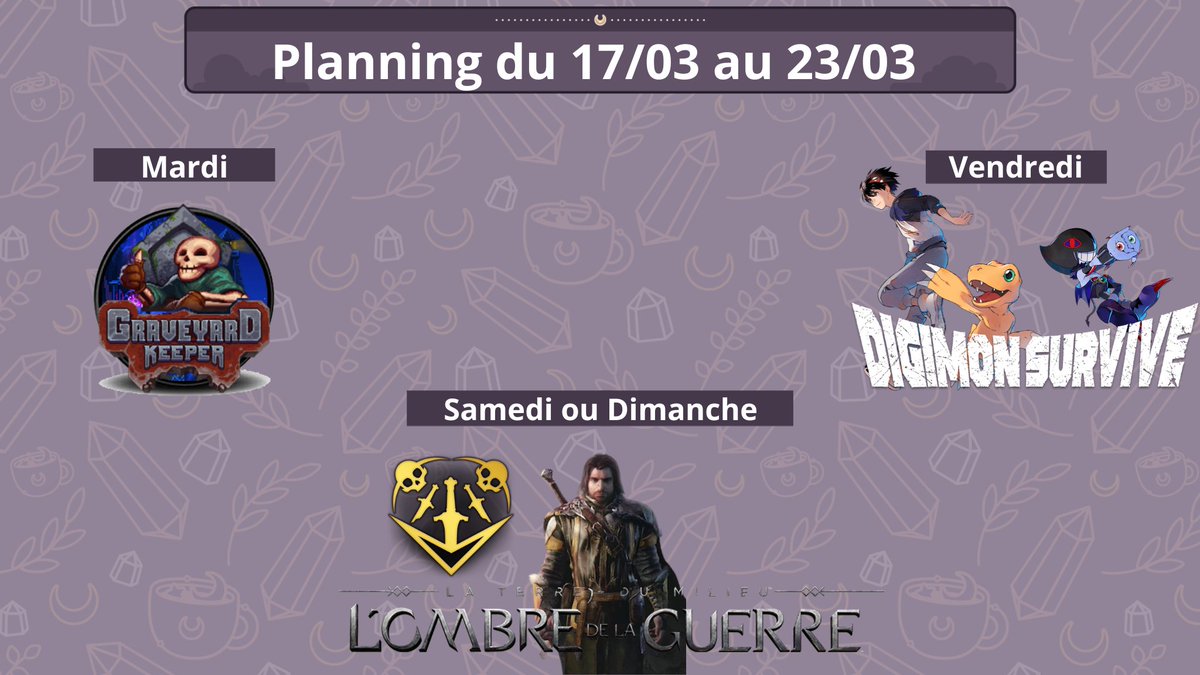 Ky0ren1's tweet photo. Voilà je reviens ici aussi pour afficher le planning hehe 
Du coup voilà le planning de la semaine qui arrive 🎇
#streamer #twitch #smallstreamer https://t.co/T0YexGCbE6