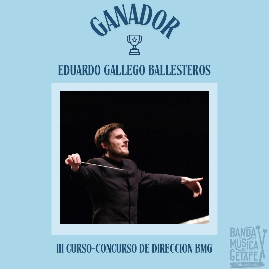 🎶 ¡Un gran aplauso para todos los participantes del III Curso Concurso de Dirección de Banda 🎉 

Felicitamos con especial entusiasmo a Eduardo Gallego Ballesteros, quien se coronó como el ganador de esta edición. 👏🏆  

#TúhacesBanda #BMG #Confluencias #Getafe #Música #Cultura
