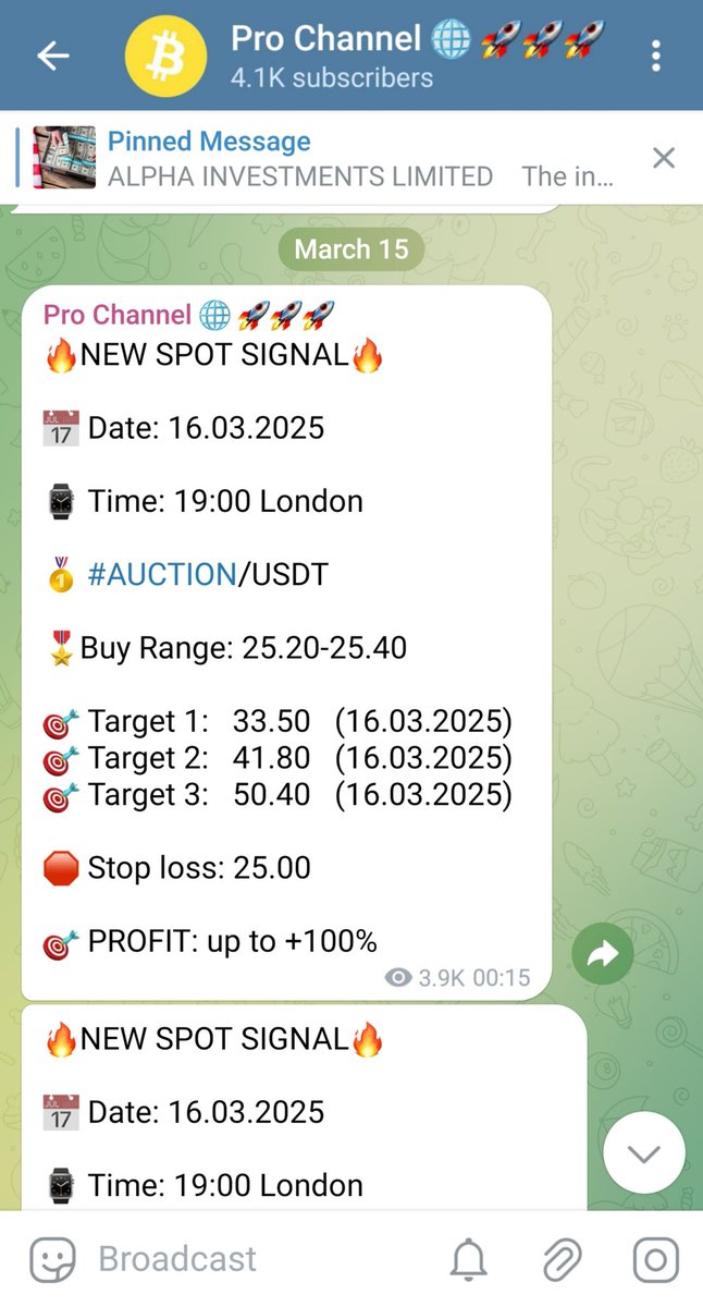 KuCoinSignals5's tweet image. 🥇 #AUCTION/USDT

🎖Buy range: 25.20-25.40 (15.03.2025)

🎯Target 1:  33.50 (16.03.2025)
🎯Target 2:  41.80 (16.03.2025)
🎯Target 3:  50.40 (16.03.2025)

🛑Stop loss: 25.00 (15.03.2025)

AUCTION/USDT Profit✅

Profit: +35.55%📈

#crypto #binance #coinbase #bybit #mexc #signals