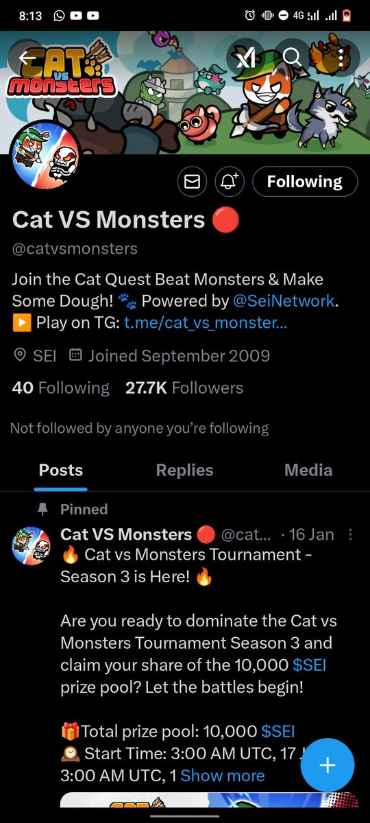 daily686002's tweet photo. I just joined cat vs monster on telegram ! play now and support your side @catvsmonsters  @SeiNetwork  @JamboTechnology https://t.co/JiMSrjmub3