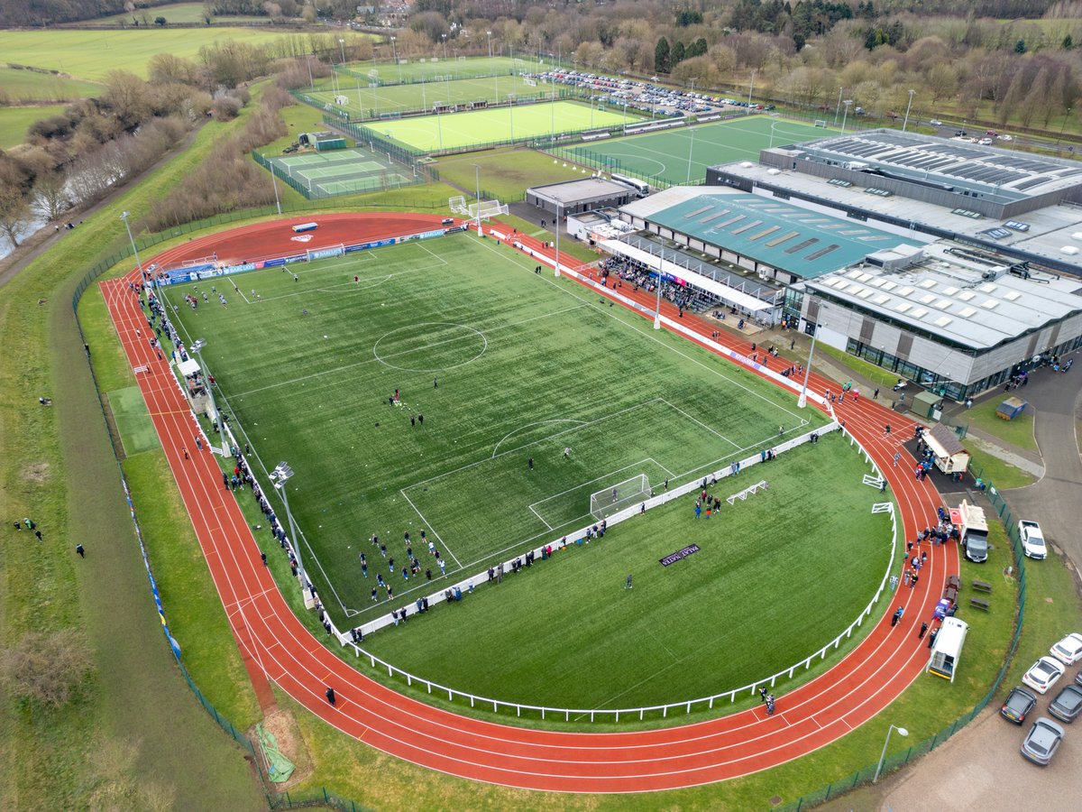Warm-ups underway before the ground fills with blue &amp; white and black &amp; white fans as <a href="/DurhamWFC/">Durham Women FC</a> take on <a href="/NUFCWomen/">Newcastle United Women</a> at Maiden Castle in the <a href="/BarclaysWC/">Wc</a>