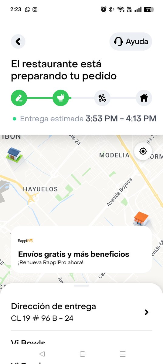 angel4vendetta's tweet photo. Me explican cómo es posible que haga un pedido por @RappiColombia a la 1:48 p.m. y la hora estimada de entrega sea más de dos horas después? Además de eso tampoco me da la opción de cancelar el pedido. https://t.co/rCjAApKgWt