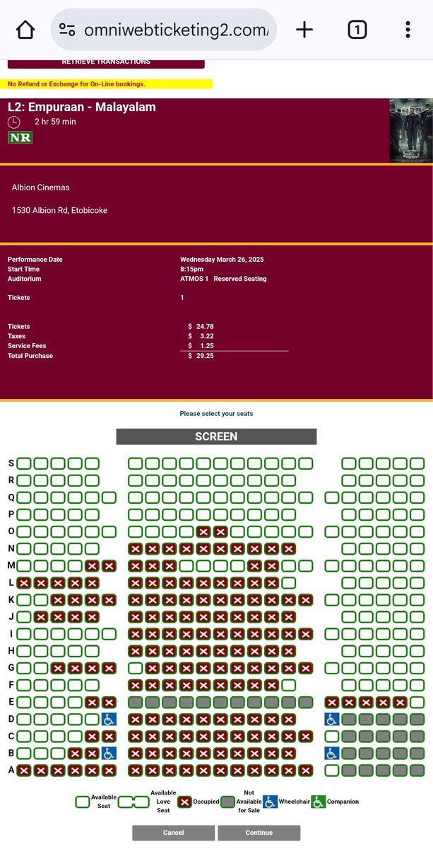 BLOODY HELL !! 🔥

Would you believe that bookings just opened 15 minutes ago and this is the situation in 2 major screens in Canada 😍

Lalettan Fans Canada on Duty 💥💥 More celebrations on the way...stay tuned !! 

FDFS locked ✅️

#Empuraan #Mohanlal