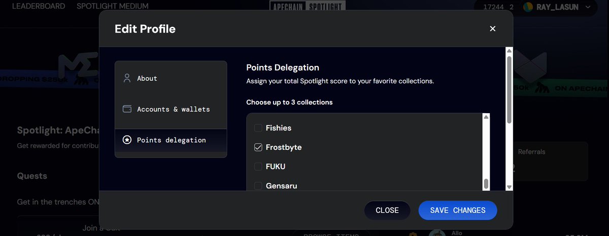 ray_lasun's tweet photo. GM. Last chance to delegate Frostbyte on Spotlight.   Do it now. Edit Profile > Points and Delegations.❄️

Lets get @FrostbyteOnApe to the top ! https://t.co/dAwyMbRgDS