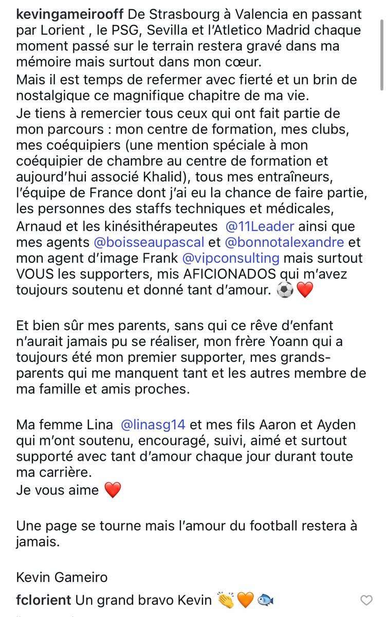 LaMareeSportive's tweet photo. �� Kevin Gameiro annonce ce soir qu’il raccroche les crampons ! 

Passé au FCL entre 2008 et 2011, l’attaquant international français aura marqué le club et le Moustoir. 

120 matchs et 56 buts 🎩

Encore merci et bonne retraite Kevin 🧡 https://t.co/RQAfYxVNzI