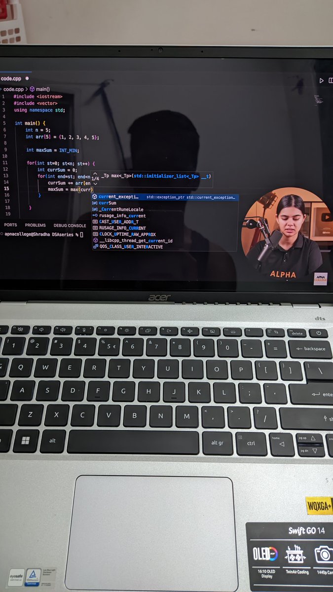 The_Srijit's tweet photo. Day 15✅of learning DSA in C++ 
Today I learnt about Maximum Subarray sums it's brute force approach and kadane's algorithm and solved a easy level maximum Subarray sum problem on leetcode. 

Thank you 🤟 https://t.co/7WhNPOTI1F