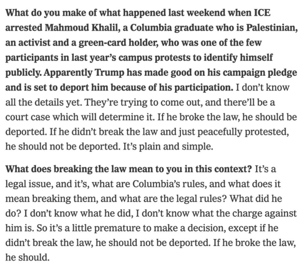 keithdorejel's tweet photo. This is an absolutely pitiful response from Schumer about Khalil. Signals very clearly that the Democratic leadership will not defend you if Trump comes after you. https://t.co/gfqMYN0Dy9