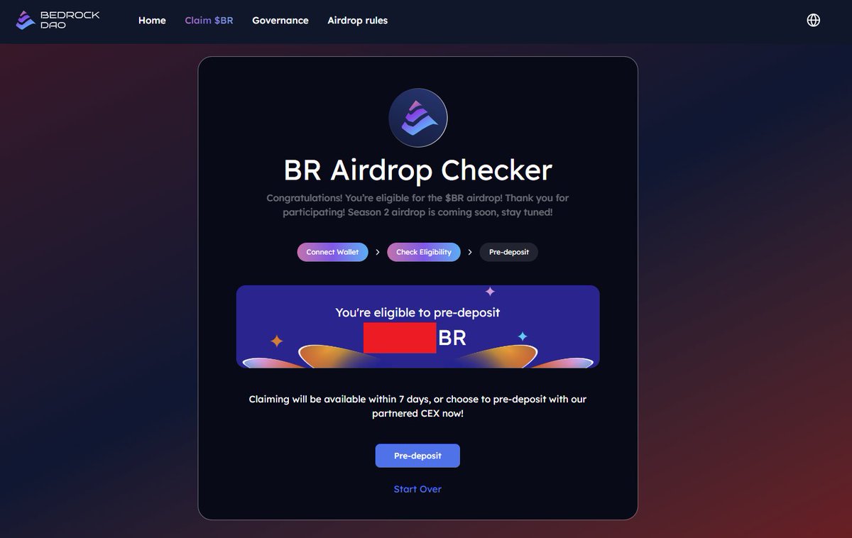 PastanagaCrypto's tweet photo. Ya tenemos el checker de $BR de @Bedrock_DeFi 

Es uno de los protocolos de restaking líquido que se han construido sobre @babylonlabs_io (staking de BTC).

🔗https://t.co/gjQpZ5XSVk

Sinceramente me ha decepcionado bastante que después de tanto tiempo con el sistema de puntos activo solo repartan el 5.5% del supply.

Pero bueno al menos en mi caso lo hice todo con BTC en hold comprado desde bastante más abajo, así que me lo tomaré como un extra.

El claim se habilitará dentro de 7 días⏰