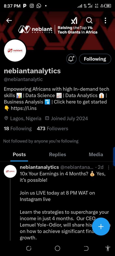 PAgiake's tweet photo. @brainjotter__ Register for a tech skill with nebiant analytics. https://t.co/WACflgZpjn