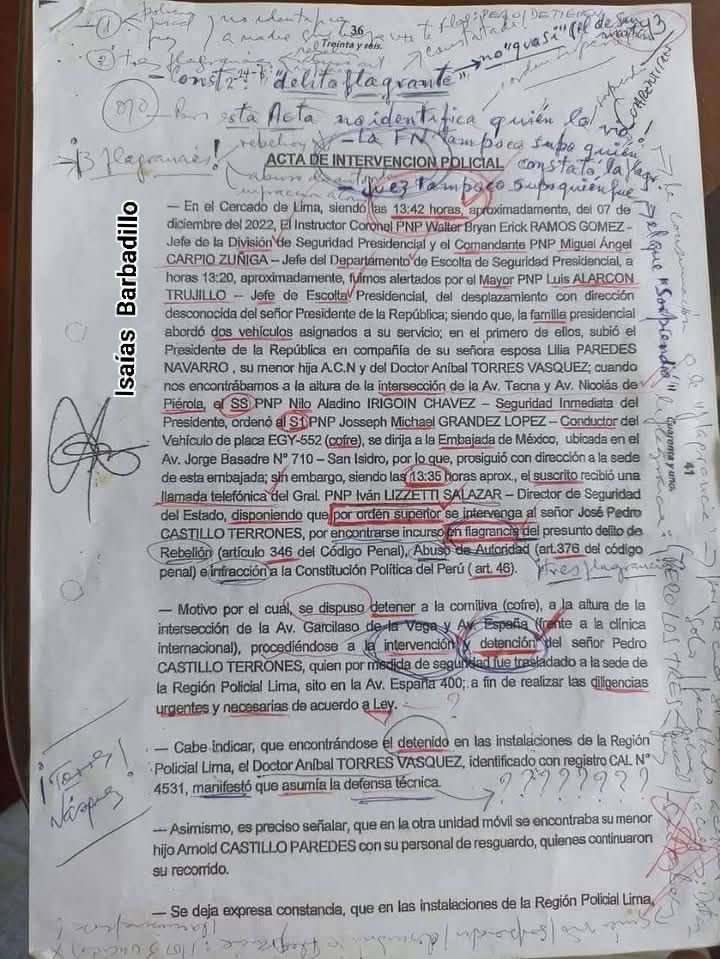 rumiawqa's tweet photo. #ÚLTIMO! Acta de intervención policial, se confirma que Pedro Castillo fué detenido a las 13:42PM aún siendo Presidente de la República, el voto del Kongreso (sin alcanzar los 104 votos) fué a las 13:51PM y su publicación en el Peruano fue realizada 1 hora después. https://t.co/xUGGrSPAL6