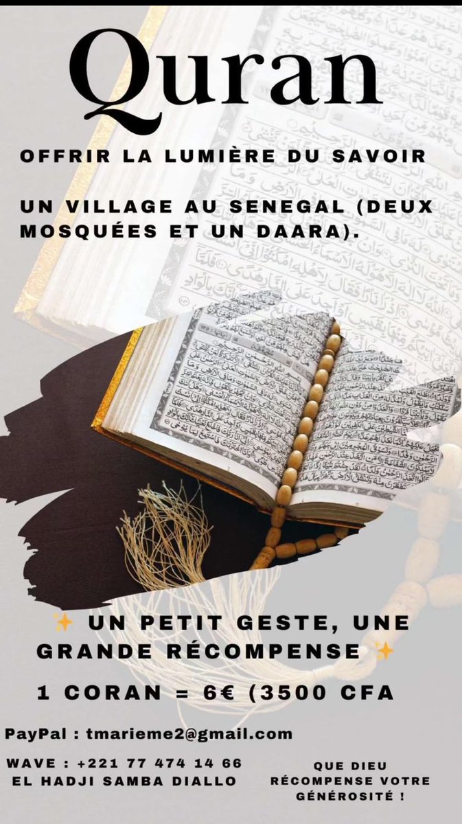 London___M's tweet photo. Un immense merci à vous tous !
Grâce à votre générosité et votre soutien, nous avons pu distribuer des exemplaires du Coran, et nos cœurs sont remplis de joie et de gratitude
161Coran qu’on a distribué à 3dara et 1 mosquée  On continue jusqu’à la fin du mois de ramadan inchallah https://t.co/ZSQ6pZ26rC