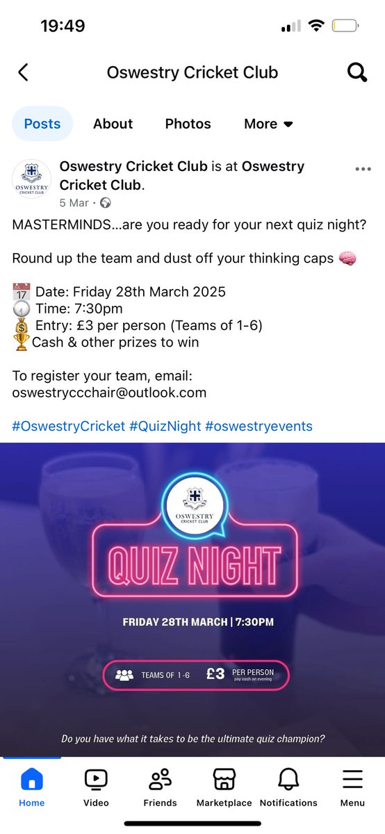 OCC Quiz Night is back one last time before a break until Autumn, details below. Join us! #oswestry