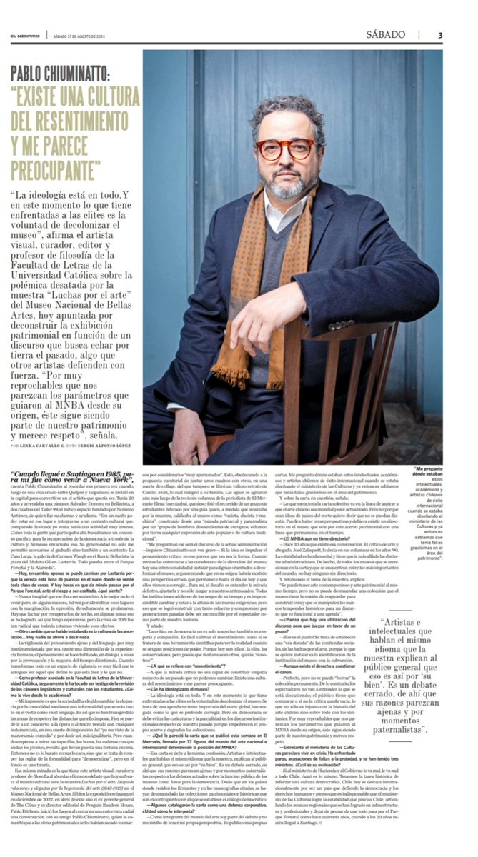 Desde Sábado, lamentamos la muerte del destacado artista y profesor, Pablo Chiuminatto, y compartimos la entrevista que realizamos en agosto del año pasado.