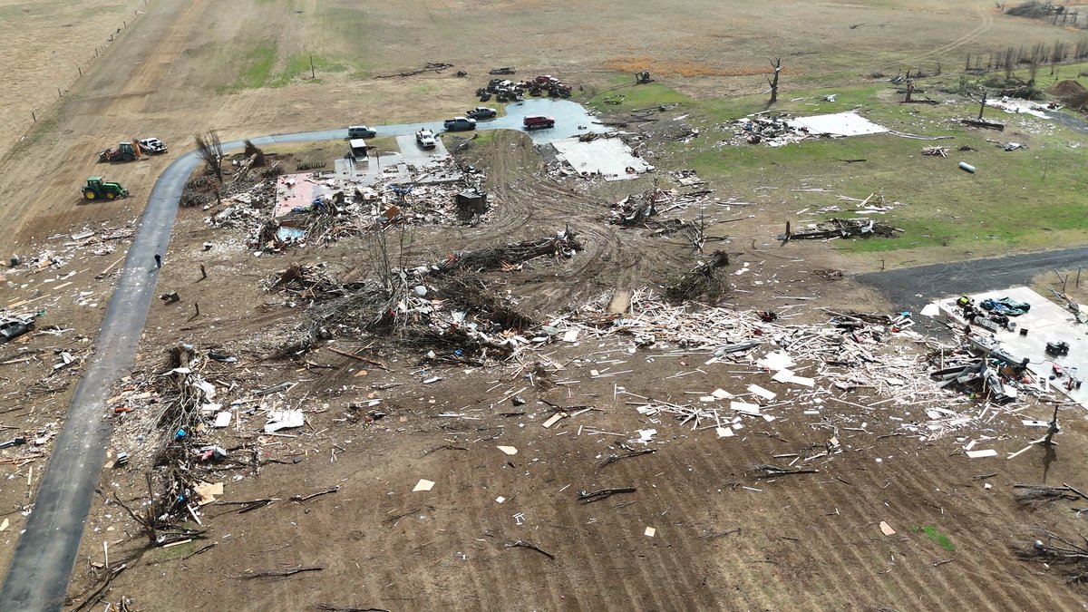 Some of the worst damage I have seen was to some property of AR-17 coming into the west side of Diaz north of Newport.

What appears to be a brick house and metal outbuildings were completely swept away. 

From some people who looked at the damage in person, they said anchor