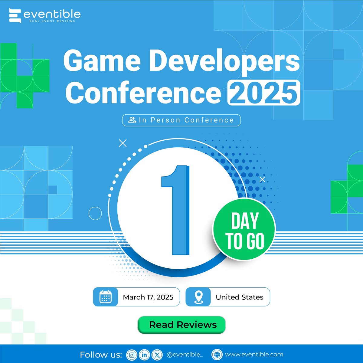 Just 0️⃣1️⃣  days to go before Game Developers Conference 2025  begins! ⏳
<a href="/GDC/">ⒼⒹⒸ</a> 2025  

🌐Read reviews - buff.ly/cKCRL0k 

#EventCountdown #B2BEvents #GameDevelopers #EventReviews #Eventible