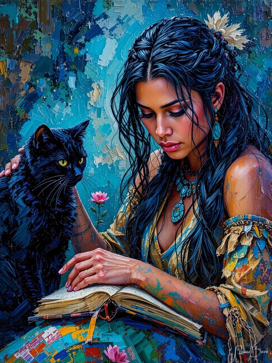 NomadBocu's tweet photo. 🐈‍⬛ In the heart of silence, sometimes all you need is an old book and a loyal friend...📖

#NomadBocu #AdventureCat #OilPaintingArt #AIArt #Aztec #AncientWisdom #TimelessMoments #BlackCatMagic #BookLover #SilentReflections https://t.co/0rjNcGKhAL