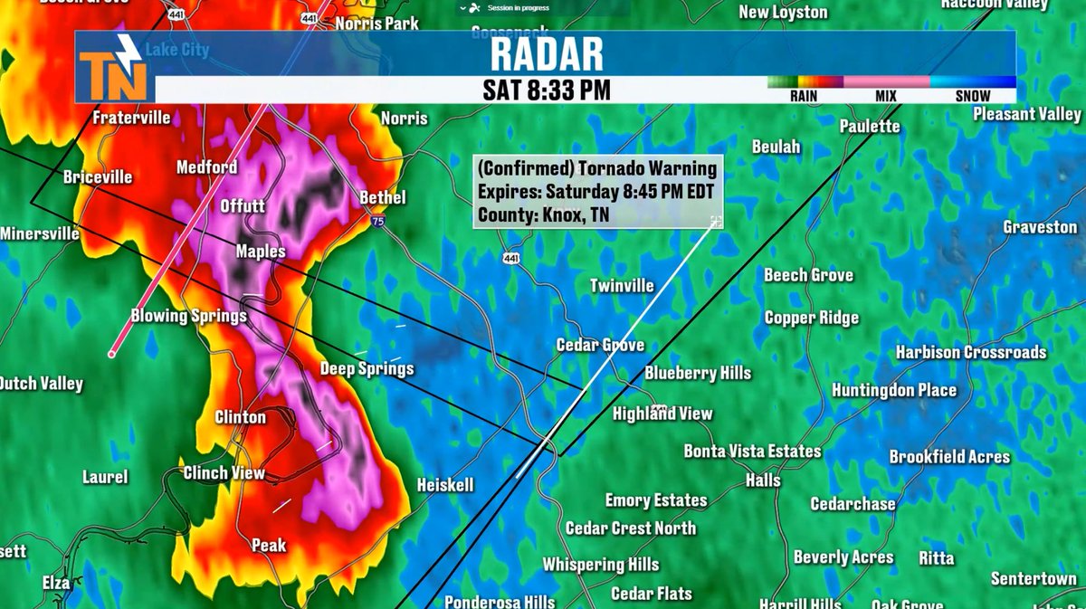 Picture is from Anderson County High School near I-75 exit 122. From the picture the interstate is to the left. This was a confirmed tornado warned storm. You can see from the radar how intense this storm was!