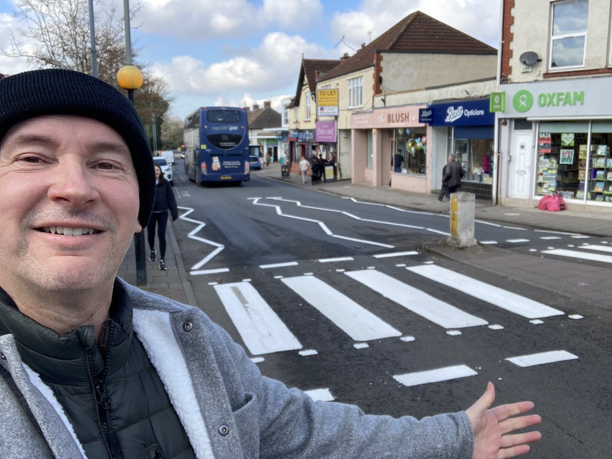 Before and after, delighted to see the zebra crossings in Westbury village centre are being repainted after we requested maintenance as they had faded so badly.