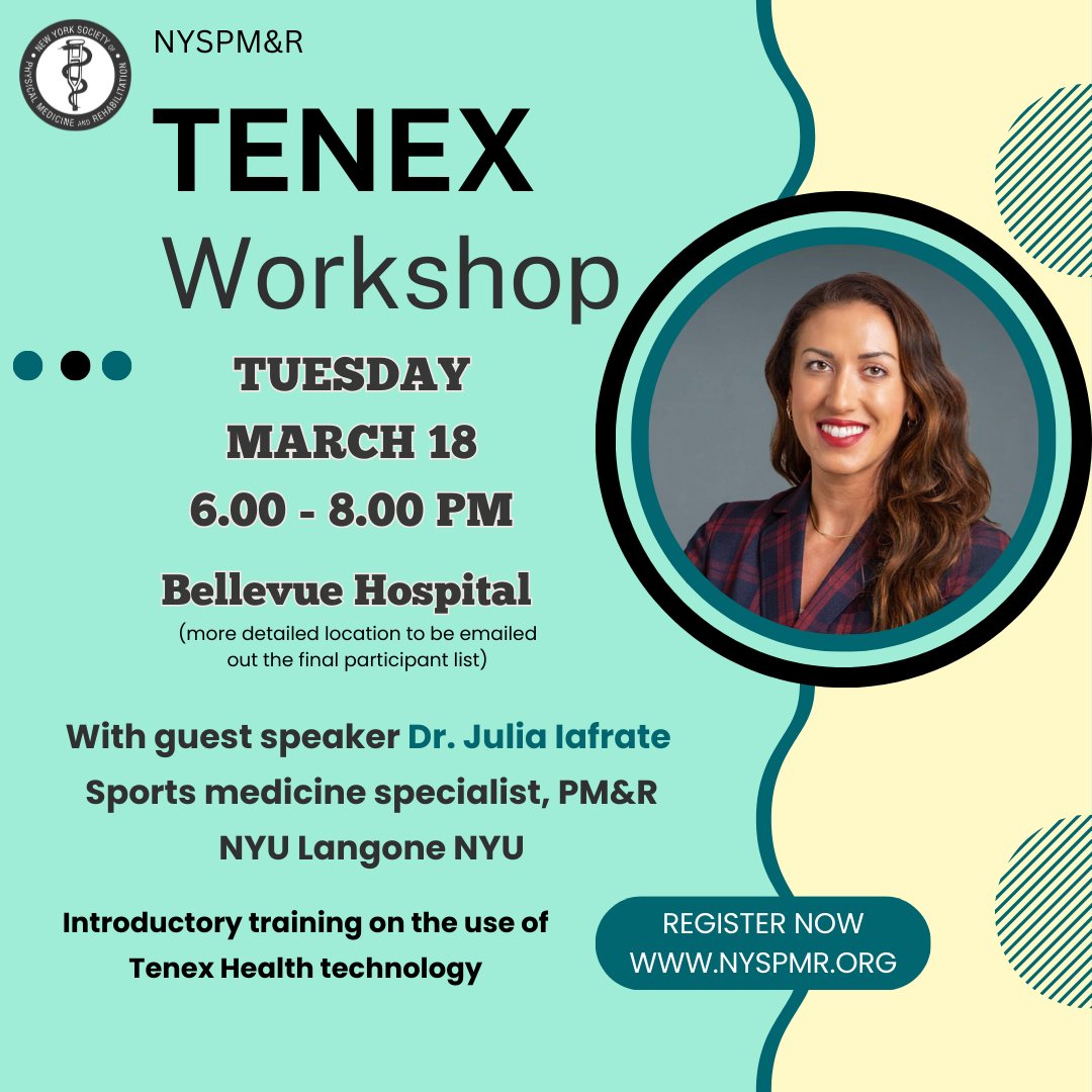 NYSPMR (@nyspmr) on Twitter photo Join us on Tuesday March 18 for our Tenet Workshop with guest speaker Dr. Julia Iafrate <a href="/nyulangone/">NYU Langone Health</a> Link in profile to register or visit nyspmr.org Join us on Tuesday March 18 for our Tenet Workshop with guest speaker Dr. Julia Iafrate <a href="/nyulangone/">NYU Langone Health</a> Link in profile to register or visit nyspmr.org
