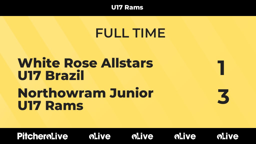 FULL TIME: White Rose Allstars U17 Brazil 1 - 3 Northowram Junior U17 Rams
#WHINOR #Pitchero
njfc.co.uk/teams/14549/ma…