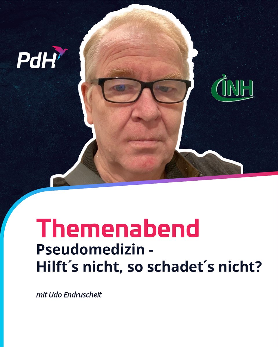 „Ist doch egal, immerhin schadet es ja auch nicht“ ist ein häufig verwendetes Argument für #Pseudomedizin, wie z. B. Homöopathie. Aber ist es wirklich harmlos? 

Wir laden euch herzlich zum Themenabend mit Udo Endruscheit und anschließender Diskussion ein: 
📅20.03., 19 Uhr
Wo?⬇️