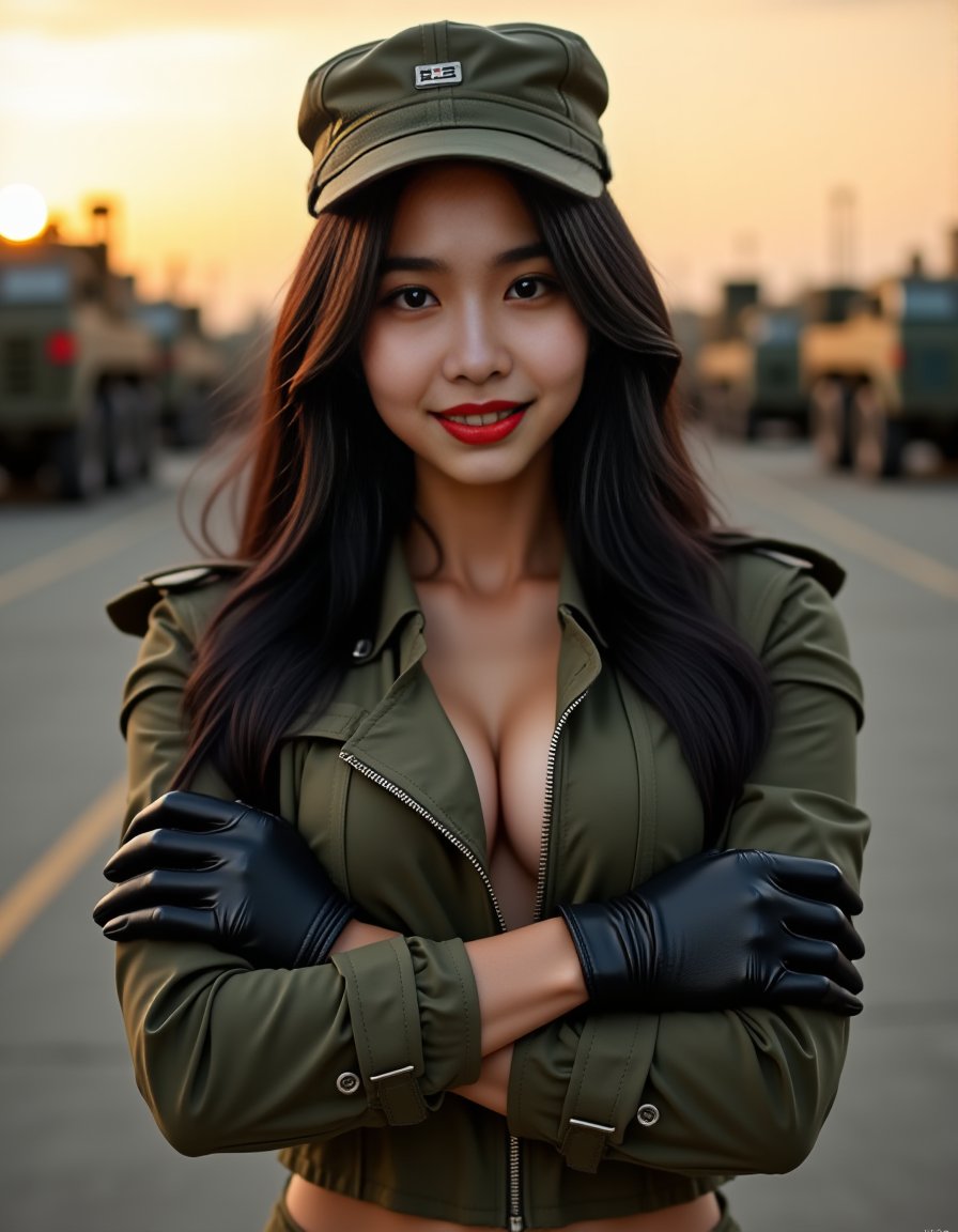 bkkbeautiful's tweet image. Oops, caught me feeling all powerful in my military-inspired outfit! 😜 Who knew I could rock this look with trucks in the background? Feeling like a boss lady ready to conquer anything. Watch out, world, here I come!

#GirlBossEnergy #FashionistaAlert #ConfidentQueen #TruckYeah