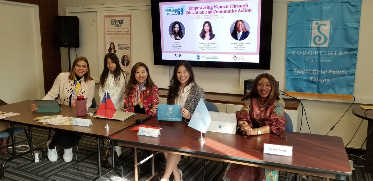 NGO CSW69 Forum (Parallel Event): Empowering Women Through Education and Community Action /
Soroptimist International of Taipei Girls Power 
bpw-international.org
bpw-international.org/young-bpw/
legacypremier.org
Soleil River Nation
#UNwomen
#UnitedNations
#EmpoweringWomen