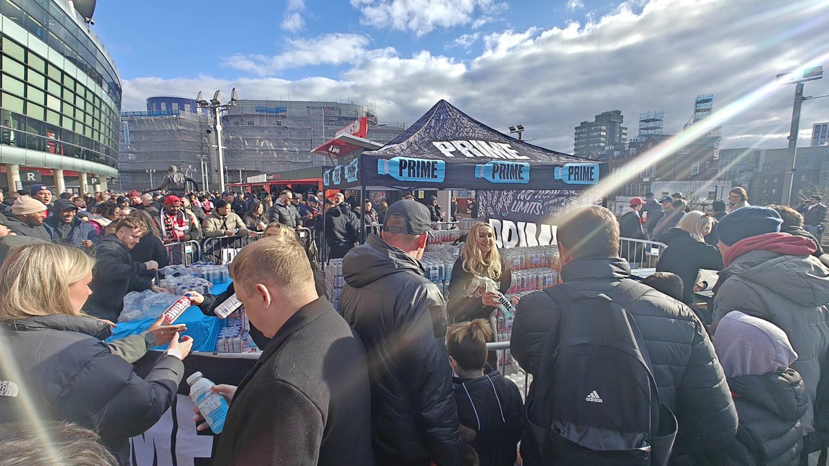 Remember when Prime was like £10 a bottle at your local corner shop? They are giving it away outside the Emirates today