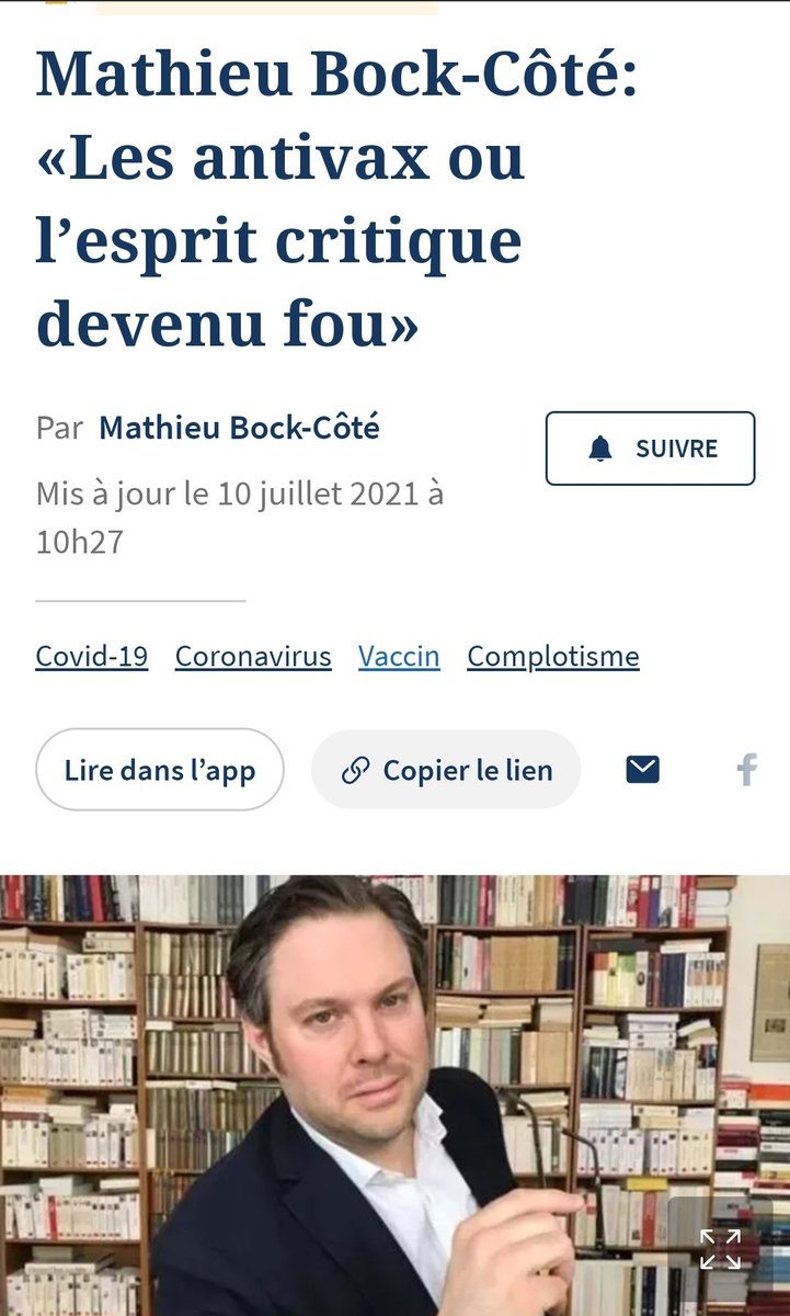 MagLiber3's tweet photo. #NiOubliNiPardon 💪💪

Le mea-culpa médiatique me dégoûté même si ...des éclairs de lucidité apparaissent.. depuis que #DT est là...

Lorsque nous Resistants alertions sur la folie du pass et les dangers 
De l'#Arnm #Pfizer, pour sauver des vie bordel, lui #MathieuBockCote [Qui a bien changé depuis 2021 🤭] 
Écrivait ceci
⬇️⬇️
"....Car, si la pandémie n’est qu’une fiction, ou si le virus n’est finalement qu’une petite grippe, pourquoi se faire vacciner? 
Dans sa forme extrême, ce conspirationnisme 😡 vire à la bêtise pure et simple, surtout lorsqu’il s’imagine que la vaccination 💉💉 relève d’une mascarade visant à empoisonner et à contrôler la population. 

Se retrouve au fond de cette théorie cette croyance primitive et hypnotique voulant que derrière l’histoire visible et complexe des sociétés humaines se déploierait une histoire secrète, animée par des forces maléfiques auxquelles résisteraient des hommes ayant vu la lumière et voulant désormais dissiper les mensonges du système...."

...Le scepticisme peut conduire à la folie, et à la contemplation du néant. Si la classe politique, généralement, a piloté la crise de manière approximative, en se perdant souvent dans des propos relevant au mieux de l’élucubration et au pire du mensonge, on ne fera pas l’erreur de confondre avec elle les chercheurs et scientifiques qui ont su trouver en un temps record la voie de sortie permettant un retour à une société de libertés...

⬇️⬇️
Alors F..ck vos editos de merde avec de jolis mots..

Nous sommes les médias
Nous sommes le peuple
Nous n'oublierons pas 
Au nom de toutes les victimes de ce poison

#NiOubliNiPardon 💪💪

https://t.co/uce8m57ZWB