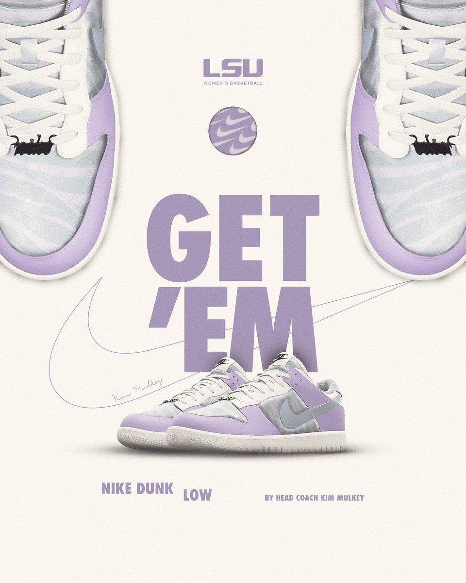 The Nike Dunk Low designed by <a href="/KimMulkey/">Kim Mulkey</a> are now available!

Nike: lsul.su/4kAJKDh