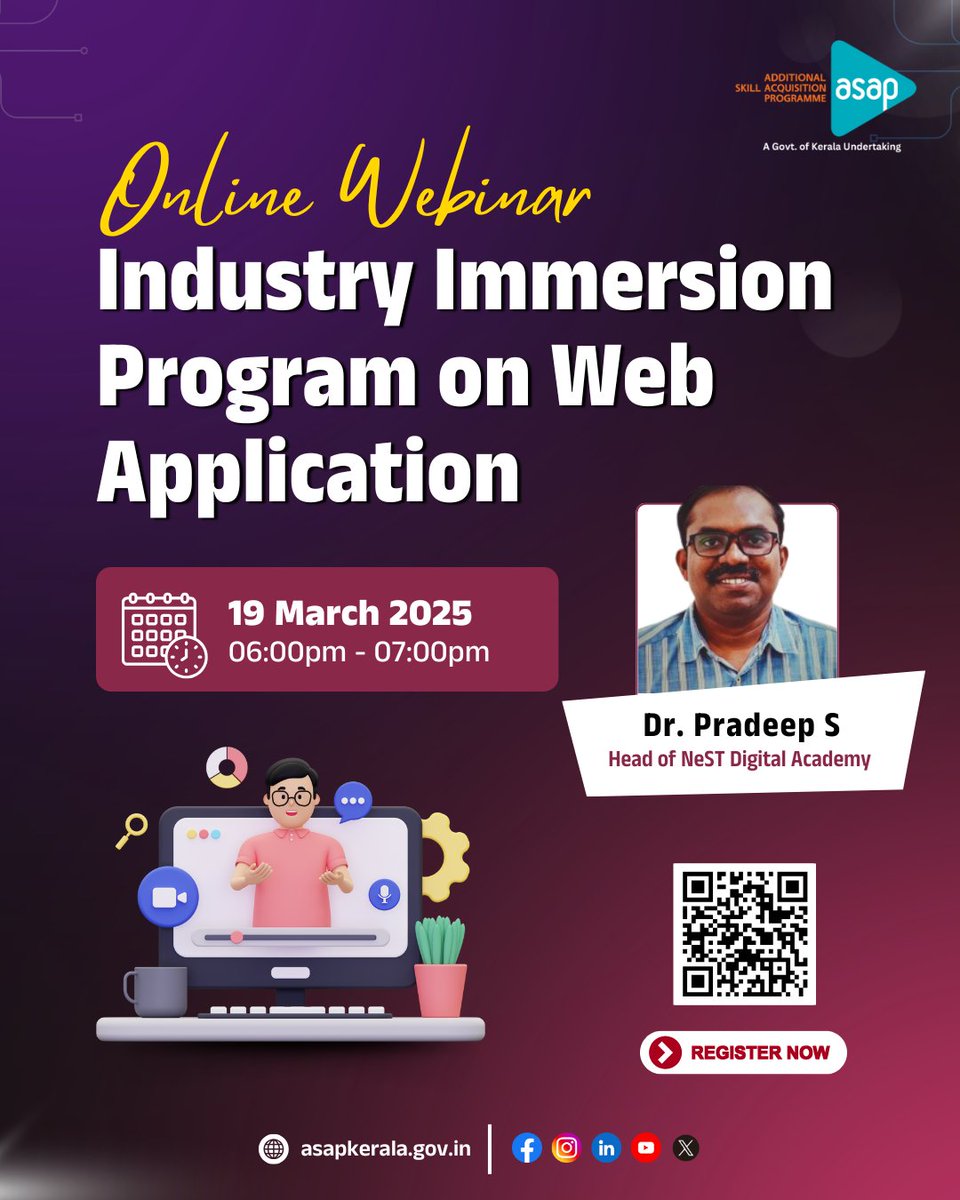 asap_kerala's tweet photo. Want to build real-world web applications?

Join our exclusive webinar on Industry Immersion Programme on Web Application and take your web development skills to the next level!

🔗 Register now: https://t.co/vl7jP2nVtW

#webdevelopment #webapplications #webinar #learnwithASAP https://t.co/d4ykiMy5ex