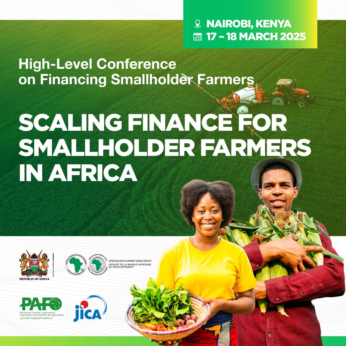 Scaling Finance for Smallholder Farmers in Africa!

Join us in Nairobi, March 17-18, 2025, for key discussions on financing solutions for smallholder farmers. Let's drive change together!
#ScalingFinance #SmallholderFarmers #AfricaAgriculture #PAFO #Kenya