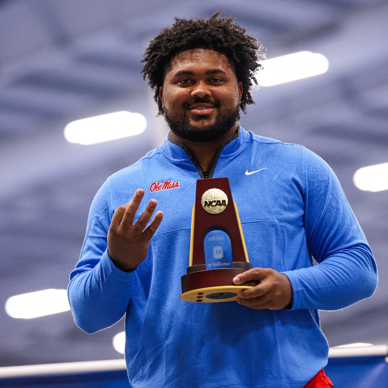 OleMissSports's tweet photo. Tarik Robinson-O'Hagan completed the shot put three-peat and Arvesta Troupe brought home bronze in the high jump to lead @OleMissTrack to its second-best finish ever at NCAA Indoors. Tap for more!