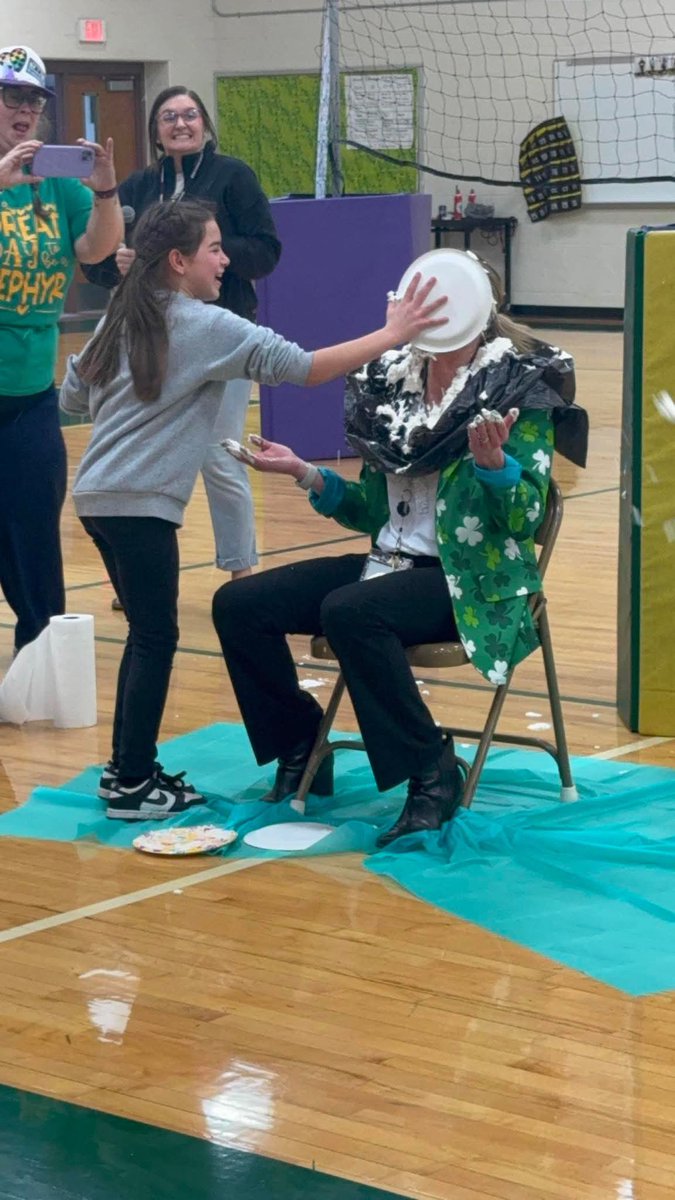 PrincipalHutton's tweet image. Today, we celebrated Pi Day with some friendly competitions, math challenges, and, of course, the grand finale—throwing a pie in the principal’s face! #ZephyrPride