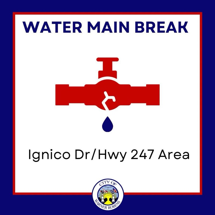 There is a water main break at Ignico Dr. and Hwy 247 due to a traffic accident. Crews are on-site, and we expect repairs to take a few hours.

We apologize for any inconvenience and appreciate your patience as we work to resolve the issue. Thank you for your understanding!