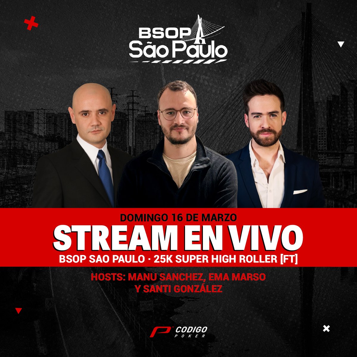 A partir de las 14.30 🇧🇷 hay stream del Día Final del Super High Roller 25K en el <a href="/BSOPoficial/">BSOP</a> San Pablo🔥

🎙️ <a href="/manuelsanchezok/">manuel sanchez</a> 🇦🇷, <a href="/MarsoE23/">MarsoE</a>  🇦🇷 y <a href="/santigoal/">Santiago Gonzalez</a> 🇲🇽

📺 youtube.com/watch?v=RFn6y7…