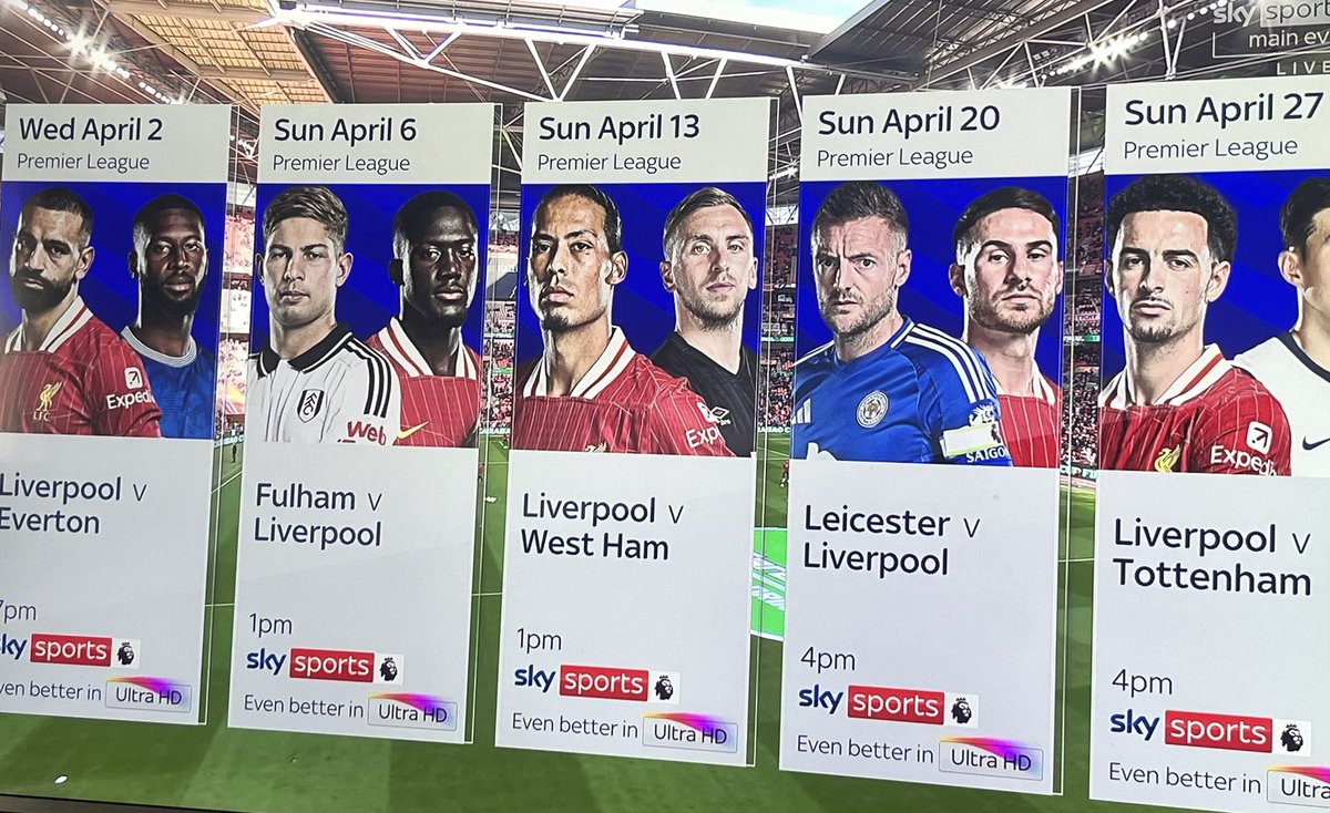 HAHAHAHAHA NOT LIVERPOOL’S NEXT 5 GAMES ALL ON SKY!

yet they say their isn’t a bias 😂