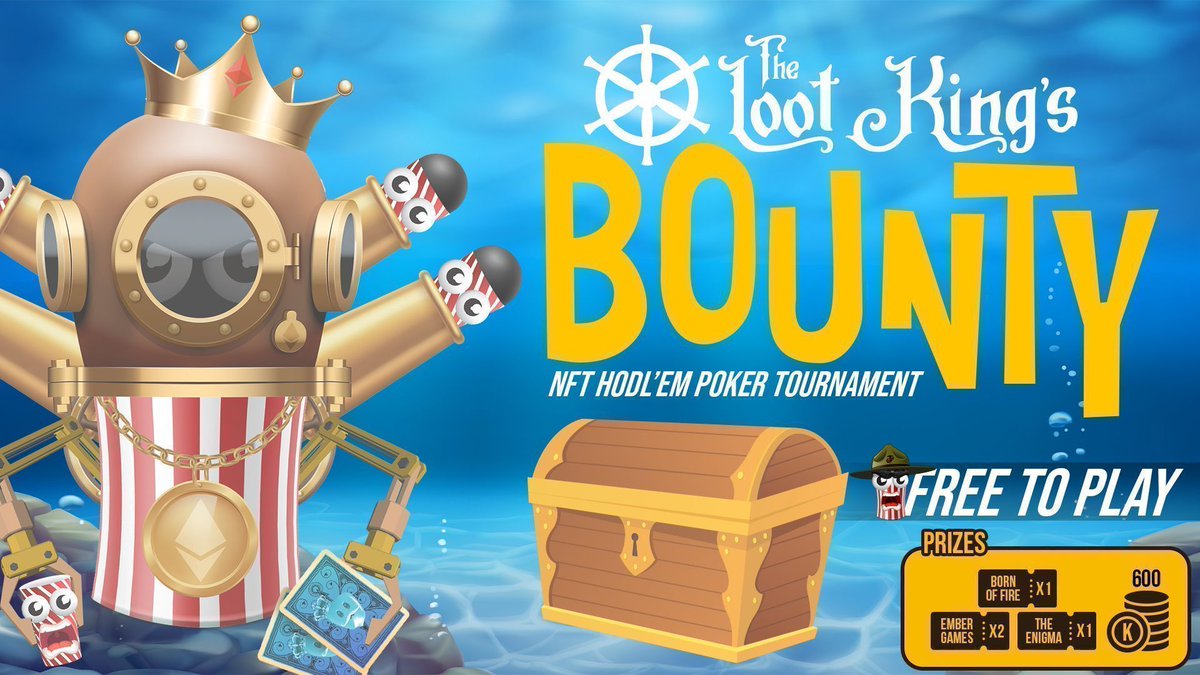 👑The Loot Kings Bounty 
Free To Play poker tournament today @ 4pm CST  
 
Top Prize 👉 Born of Fire VIP Pass🎫  
 
Check out our website,  
your central hub for navigating the CryptoCorn ecosystem 👇 
cryptocorn.io
