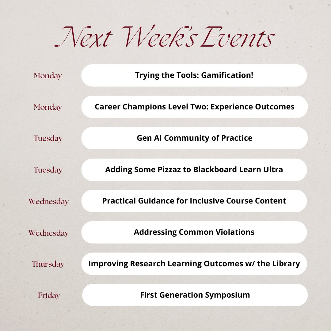 UofSC_CTE's tweet image. Check out our events for next week! Make sure to register in advance. #USCCTE #CTEworkshops

sc.edu/about/offices_…