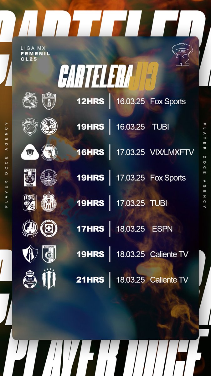 playerdocemx's tweet photo. ¡NO PARA! ⚽️🤩
Arranca la jornada 13 y acá te compartimos la cartelera para que no te pierdas ningún partido. 😉🔥⚽️
#BePlayerDoce #womensupportingwomen https://t.co/sVsysIPLDi