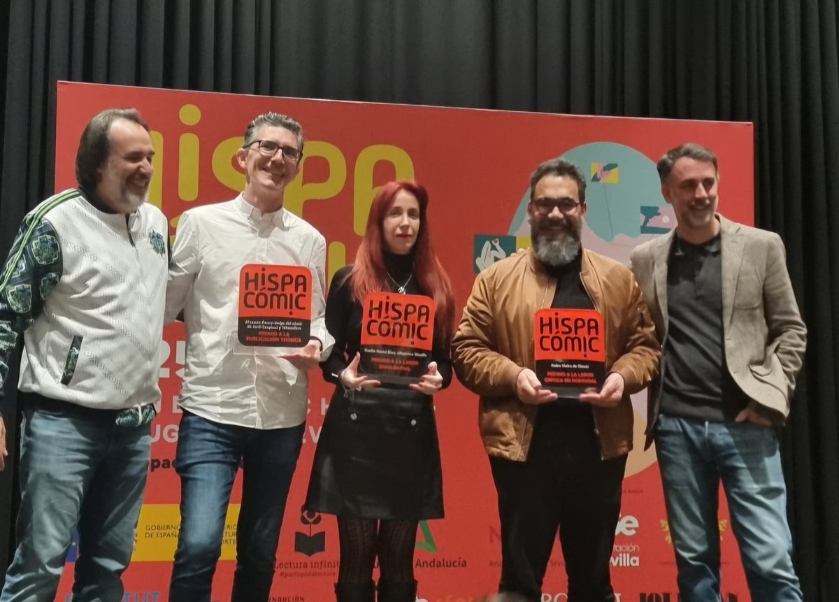 Aspirina (@aspirinawoolf) on Twitter photo Un honor recoger el premio a la labor divulgativa otorgado por <a href="/Hispacomic/">Salón del Cómic Hispano Portugués</a> y compartir el honor con <a href="/canyissa/">Jordi Canyissà</a>, ganador del premio a la mejor publicación teórica y Pedro Moura, galardonado por su labor divulgativa en Portugal. ¡Muchas gracias! ☺️ Un honor recoger el premio a la labor divulgativa otorgado por <a href="/Hispacomic/">Salón del Cómic Hispano Portugués</a> y compartir el honor con <a href="/canyissa/">Jordi Canyissà</a>, ganador del premio a la mejor publicación teórica y Pedro Moura, galardonado por su labor divulgativa en Portugal. ¡Muchas gracias! ☺️