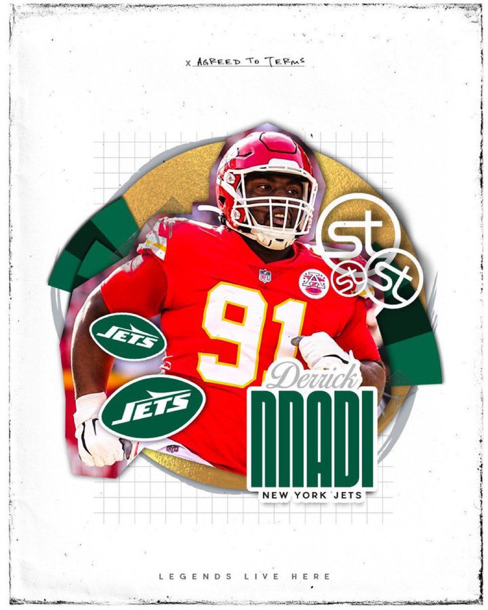 AdamSchefter's tweet photo. Jets are signing former Chiefs DT Derrick Nnadi, per his agency @_SportsTrust. https://t.co/yt27hVcmI3