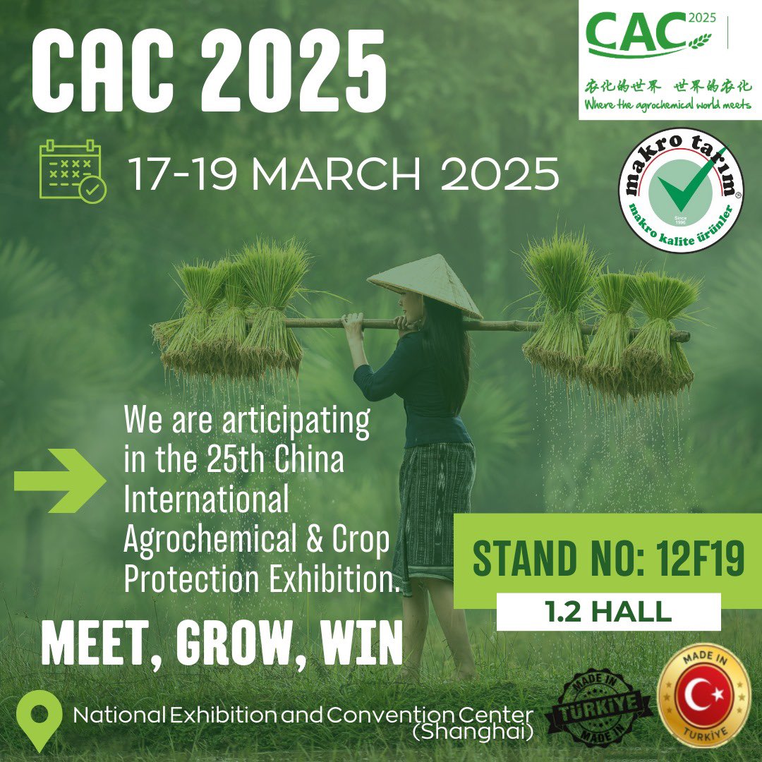 makrotarim's tweet photo. CAC 2025
Fertilizer Show
Shanghai / CHINA
Tarım Fuarı İçin Makro Tarım Team Son Hazırlıklarını Tamamladı . Misafirlerimizi Standımızda Ağırlamaktan Mutluluk Duyacağız . @makrotarim
#Makrotarim #CAC2025 #Shanghai #OrganicAgriculture #PlantProtection #DistributorSearch https://t.co/bDcfL7RS5G