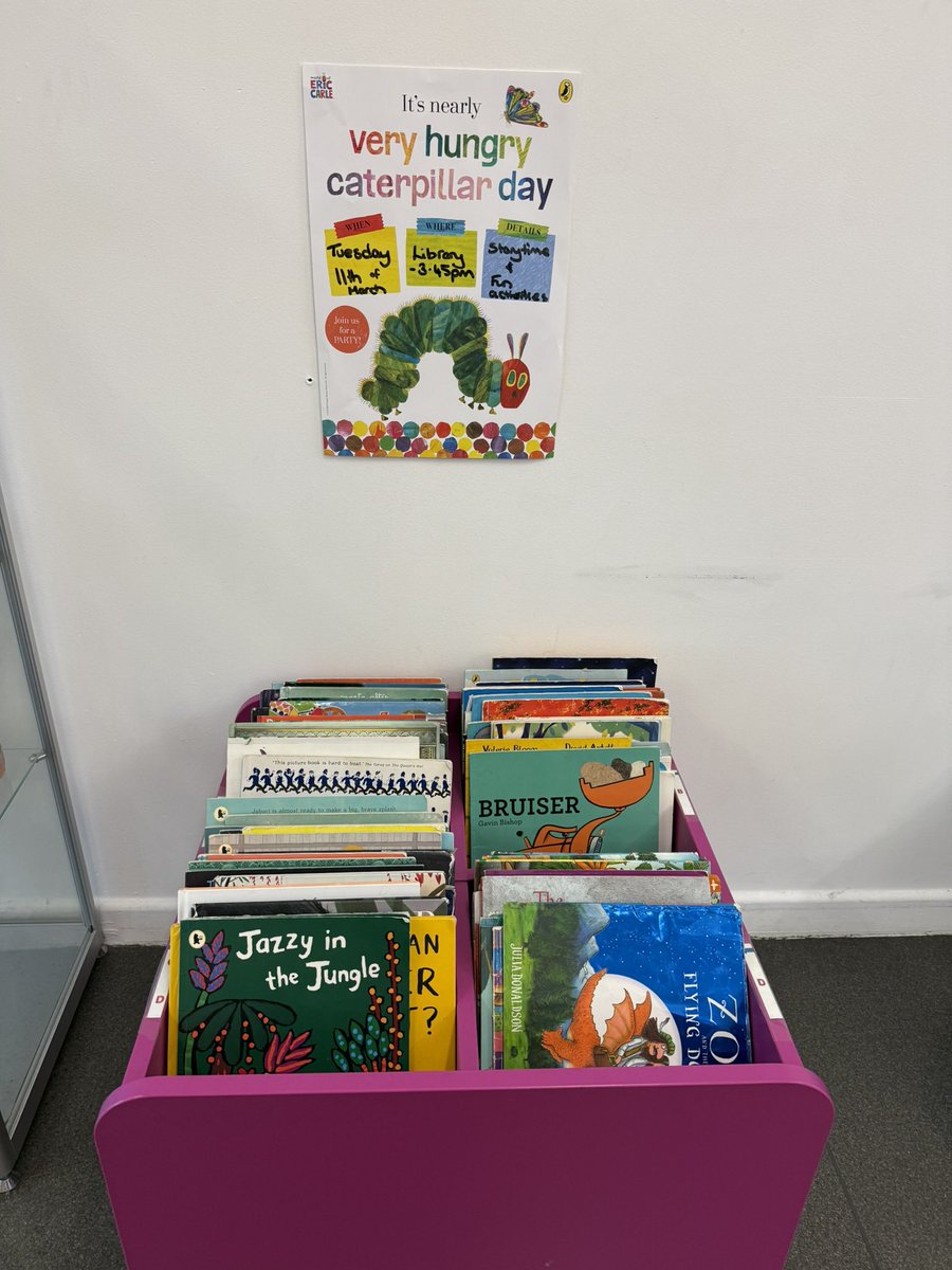 FionaChandu's tweet photo. After school fun in the library courtesy of @readingagency and @puffinbooksuk . It’s officially The Hungry Caterpillar day on March 20th but as I’m not in that day we had to improvise. Fun times! 🍎🍐🍓🍰🍦🥒🧀🌭🍭🥧🧁🍉🍃🐛🦋#TheVeryHungryCaterpillar https://t.co/Wa9VOcTIQQ